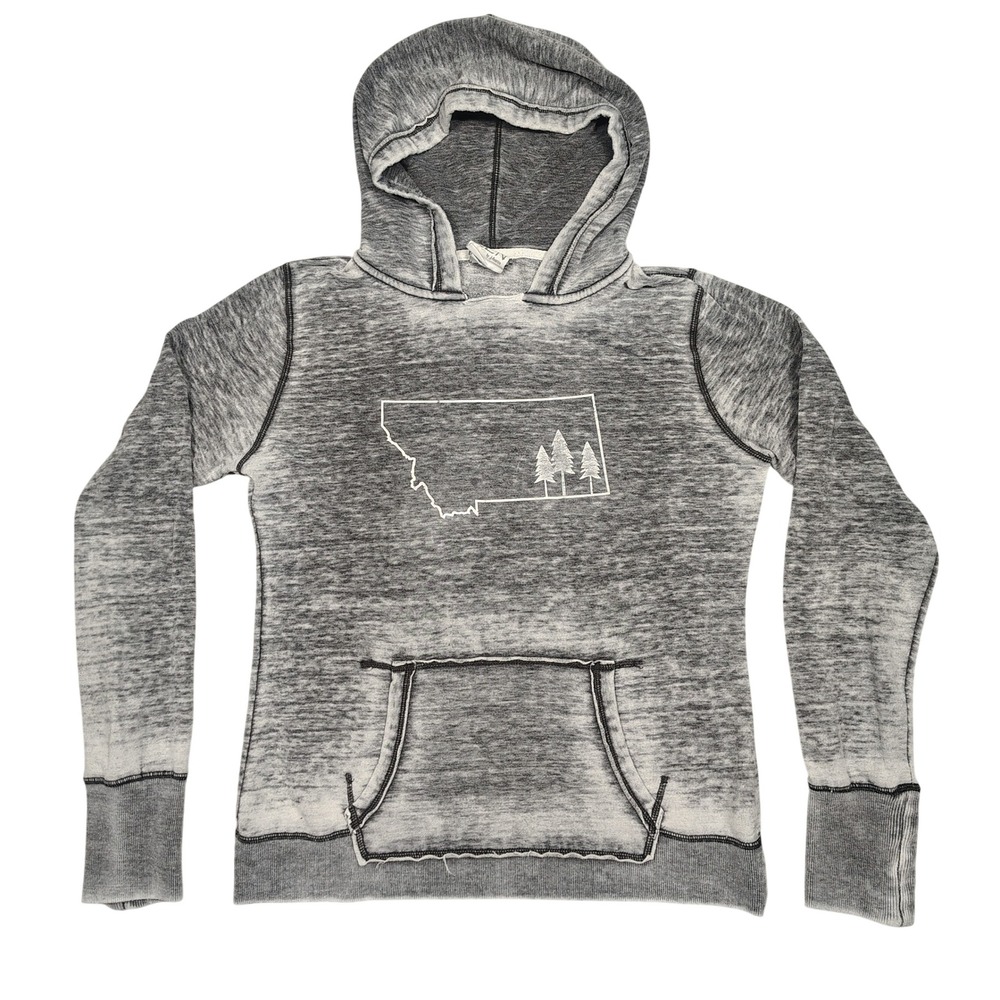 Zen by J. America Hoodie Womens XL Montana Graphic Acid Wash Gray Pullover